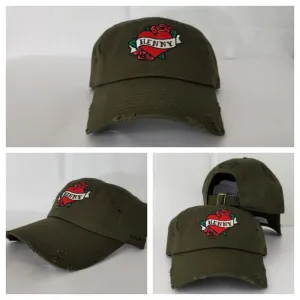 Henny By Field Grade OLIVE Green Distressed DAD Hat Snapback Strapback CAP