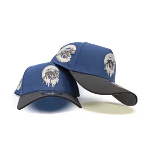 Indigo Blue Paint Drip Chicago Cubs Dark Gray Curved Brim Gray Bottom Chicago Team Side Patch New Era A-Frame 9Forty Snapback