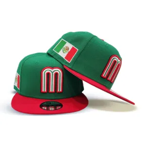 Kelly Green Mexico Red Visor Gray Bottom Mexico Flag Side Patch World Baseball Classic New Era 9Fifty Snapback