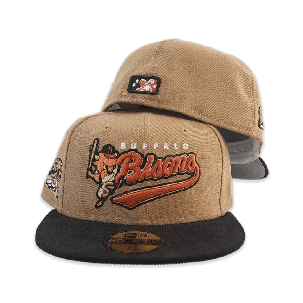 Khaki Buffalo Bisons Black Corduroy Visor Gray Bottom Bisons Side Patch New Era 59Fifty Fitted
