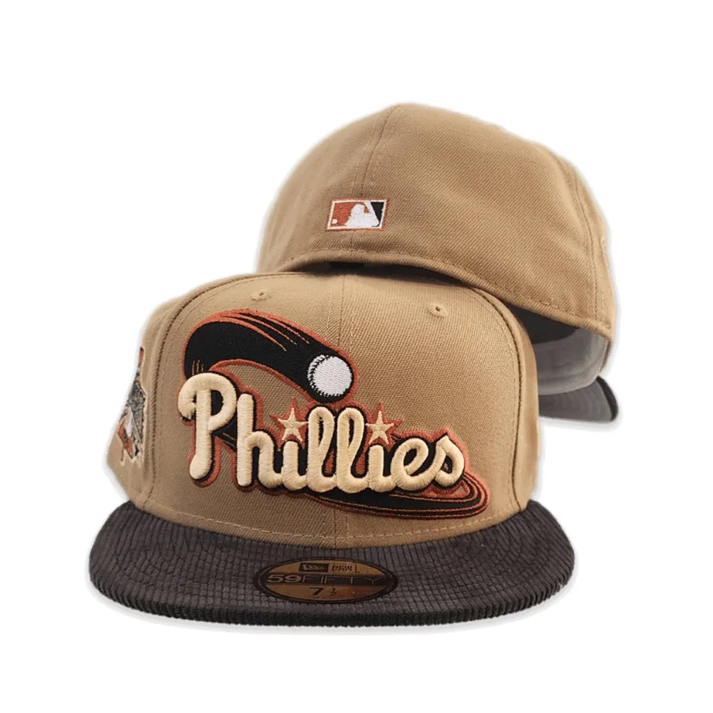 Khaki Philadelphia Phillies Black Corduroy Visor Gray Bottom 1996 All Star Game Side Patch New Era 59Fifty Fitted