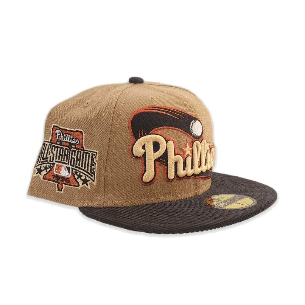 Khaki Philadelphia Phillies Black Corduroy Visor Gray Bottom 1996 All Star Game Side Patch New Era 59Fifty Fitted