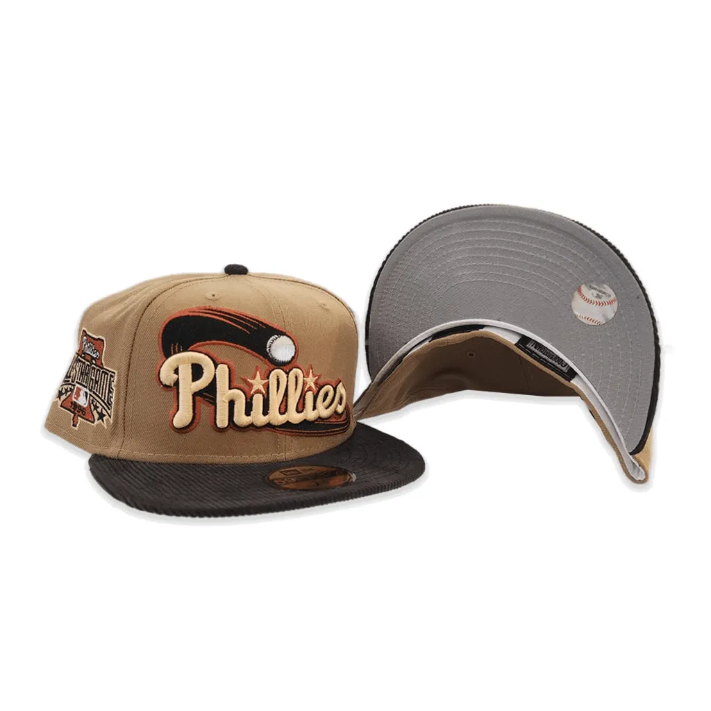 Khaki Philadelphia Phillies Black Corduroy Visor Gray Bottom 1996 All Star Game Side Patch New Era 59Fifty Fitted