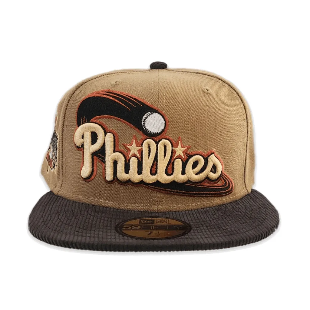 Khaki Philadelphia Phillies Black Corduroy Visor Gray Bottom 1996 All Star Game Side Patch New Era 59Fifty Fitted