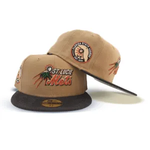 Khaki St. Lucie Mets Black Corduroy Visor Gray Bottom Florida State League Side Patch New Era 59Fifty Fitted