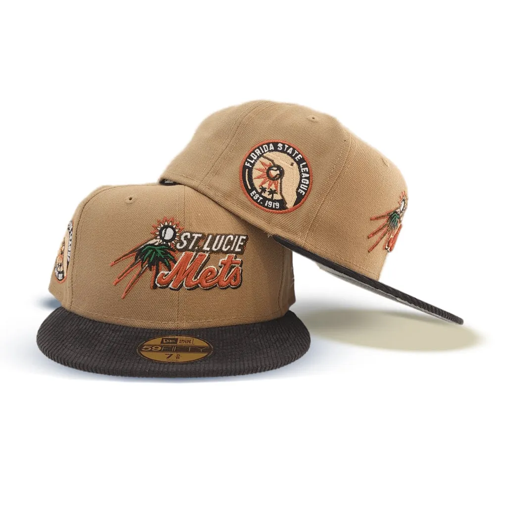 Khaki St. Lucie Mets Black Corduroy Visor Gray Bottom Florida State League Side Patch New Era 59Fifty Fitted