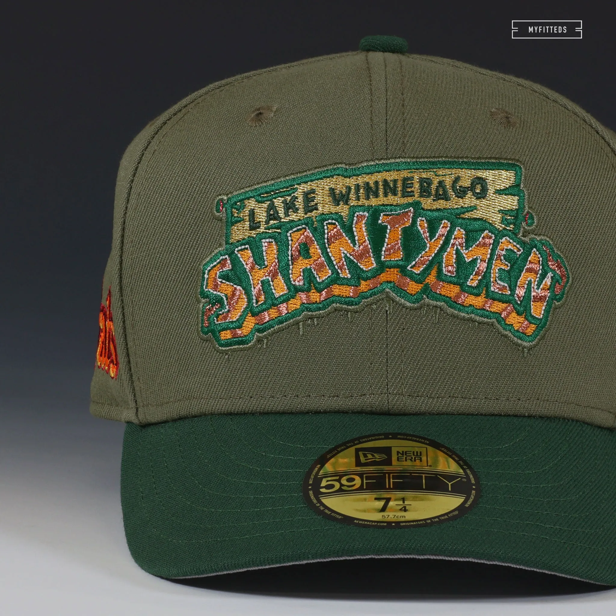 LAKE WINNEBAGO SHANTYMEN BRATS ARMY OLIVE MOUNTAIN GREEN NEW ERA FITTED CAP
