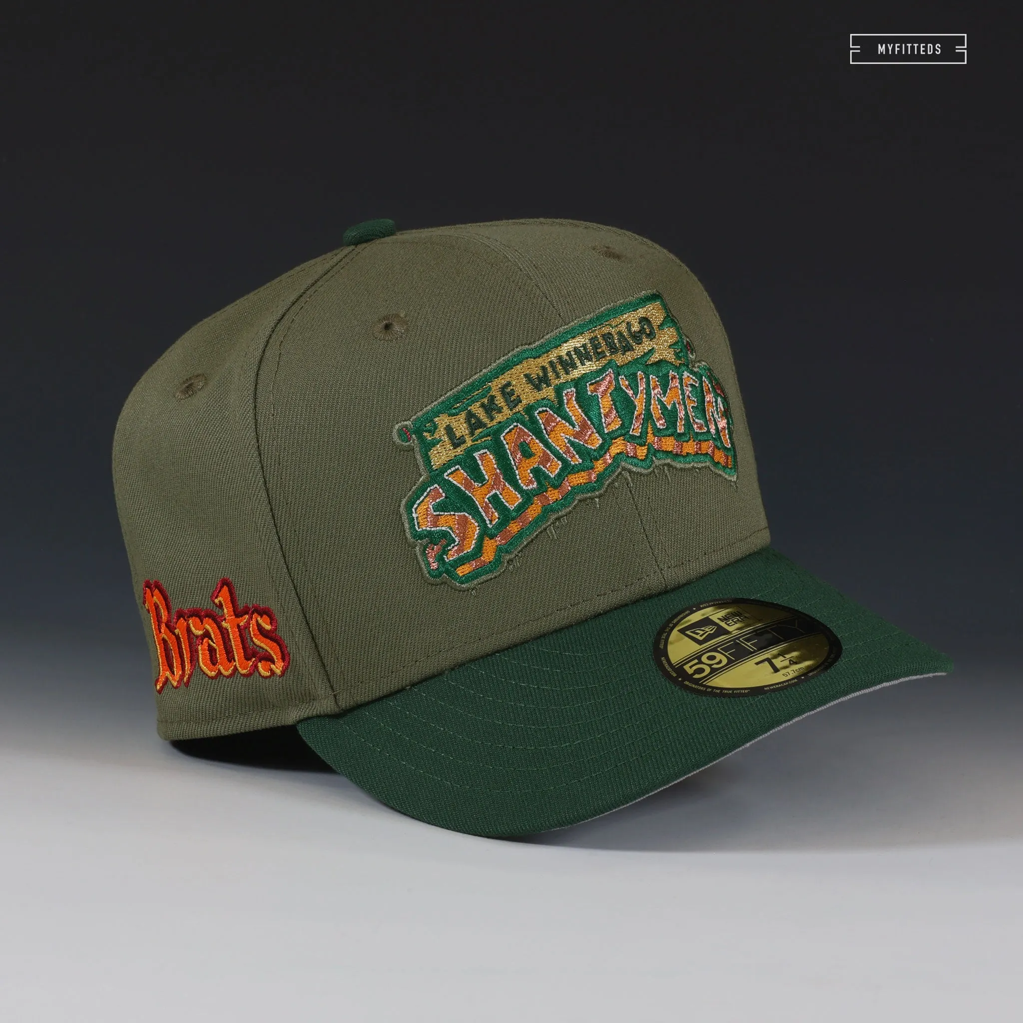 LAKE WINNEBAGO SHANTYMEN BRATS ARMY OLIVE MOUNTAIN GREEN NEW ERA FITTED CAP