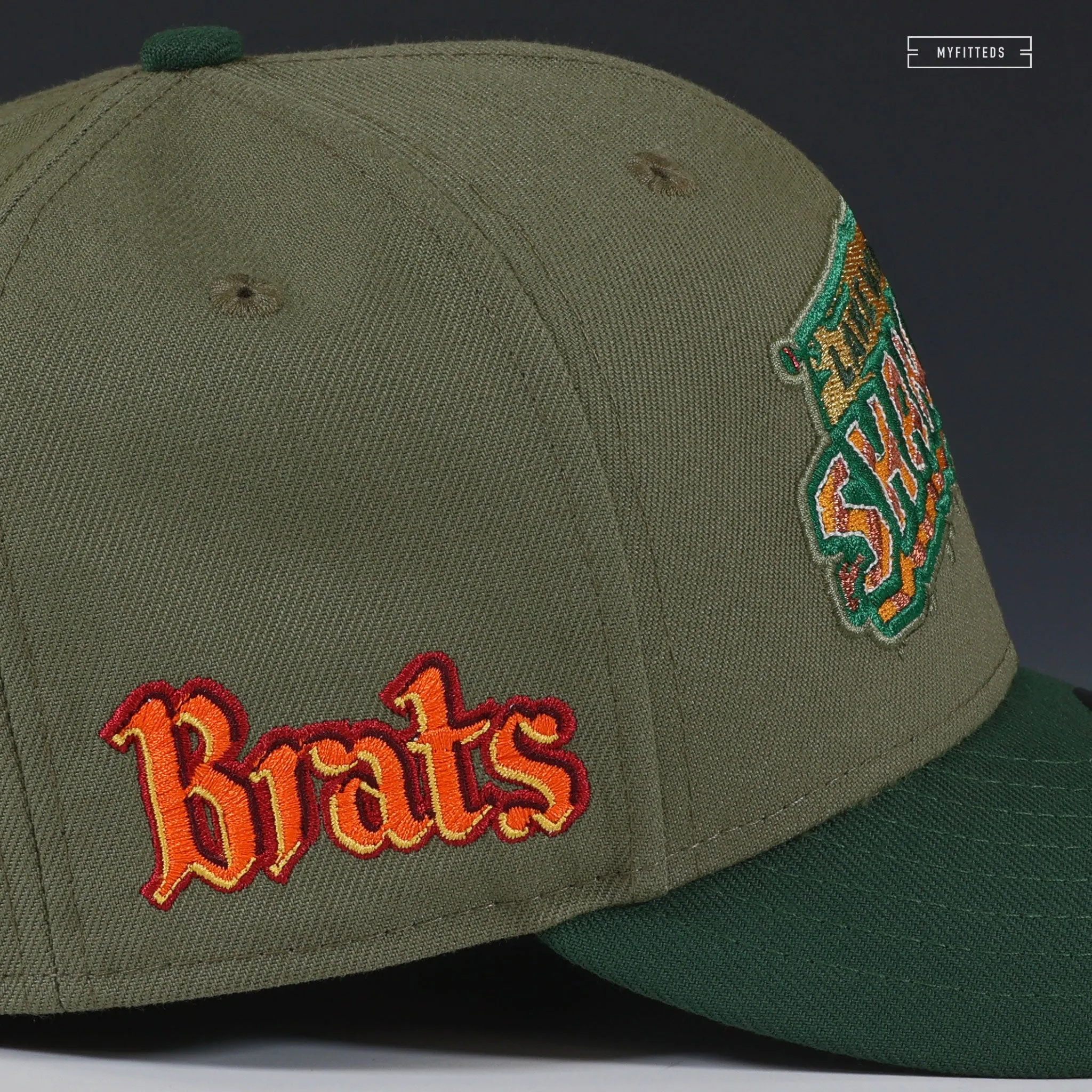 LAKE WINNEBAGO SHANTYMEN BRATS ARMY OLIVE MOUNTAIN GREEN NEW ERA FITTED CAP