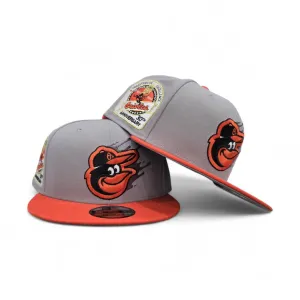 Light Gray Baltimore Orioles Paint Splash Logo Orange Visor Gray Bottom 30th Anniversary Side Patch New Era 9Fifty Snapback