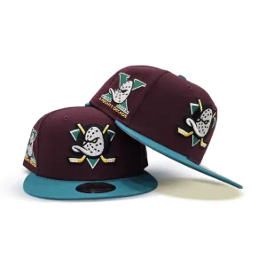Maroon Anaheim Mighty Ducks teal Visor Gray Bottom "Mighty Decade" EST 1993 Side Patch New Era 9Fifty Snapback