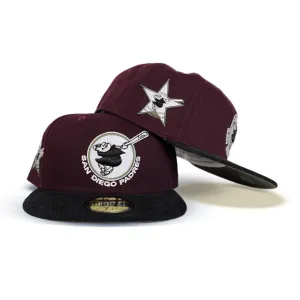 Maroon San Diego Padres Black Corduroy Visor Olive Green Bottom 1978 All Star Game Side Patch New Era 59Fifty Fitted