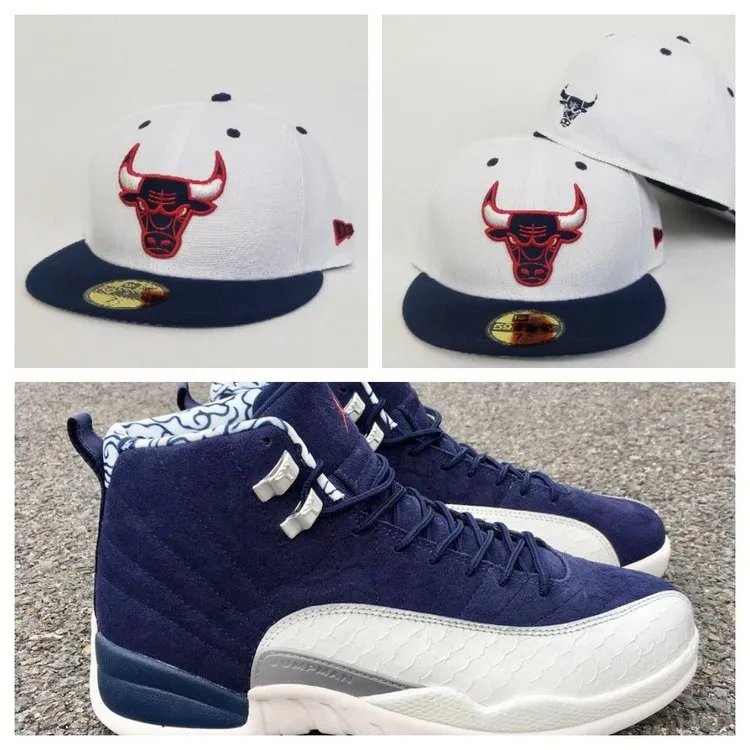 Matching New Era Chicago Bulls Fitted Hat for Jordan 12 " Japan " College Navy