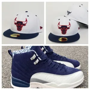 Matching New Era Chicago Bulls Fitted Hat for Jordan 12 " Japan " College Navy