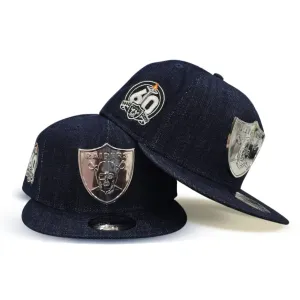 Navy Blue Denim Las Vegas Raiders 60th Anniversary New Era Metal Badge 9Fifty Snapback