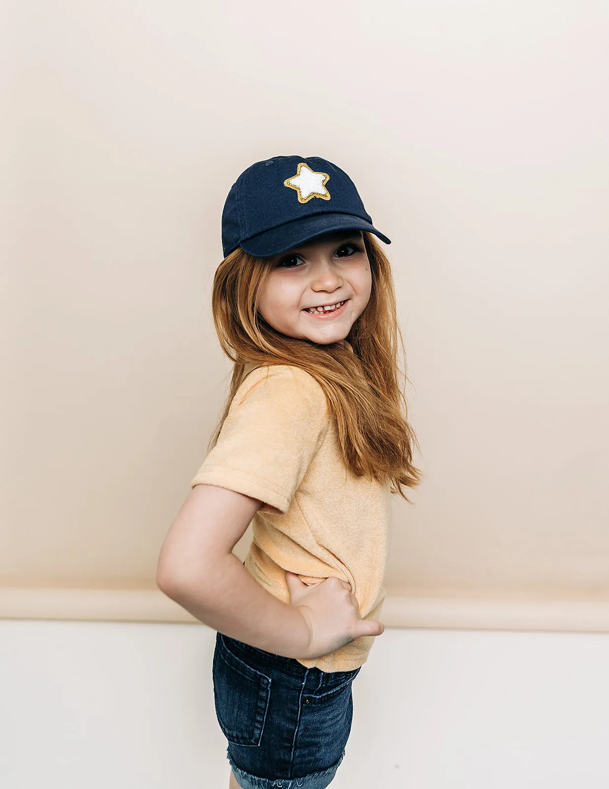 Navy Blue Glitter Gold Terry Star Hat