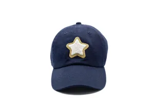Navy Blue Glitter Gold Terry Star Hat