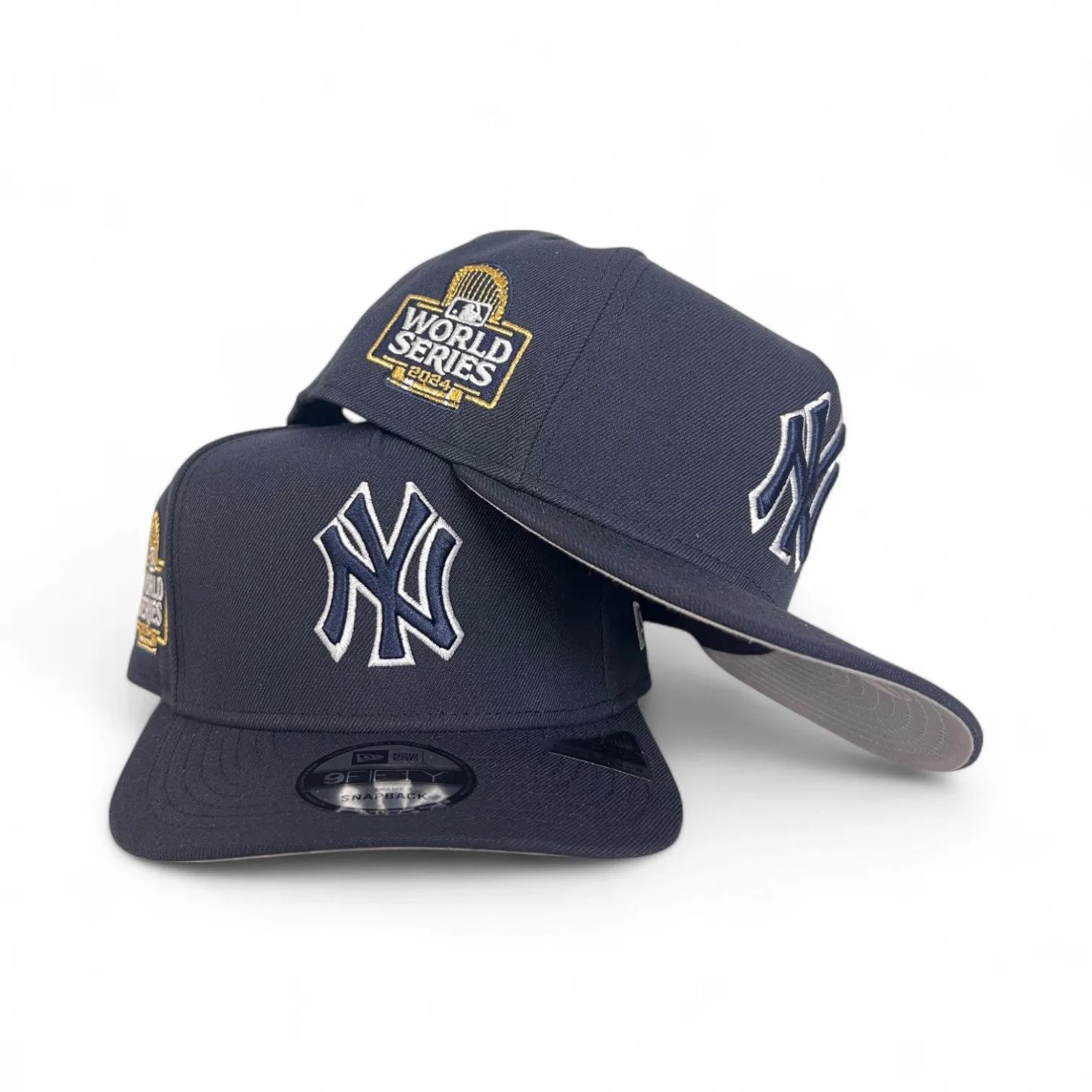 Navy Blue New York Yankees Outline Logo Curved Brim Gray Bottom 2024 World Series Side Patch New Era 9Fifty A-Frame Snapback
