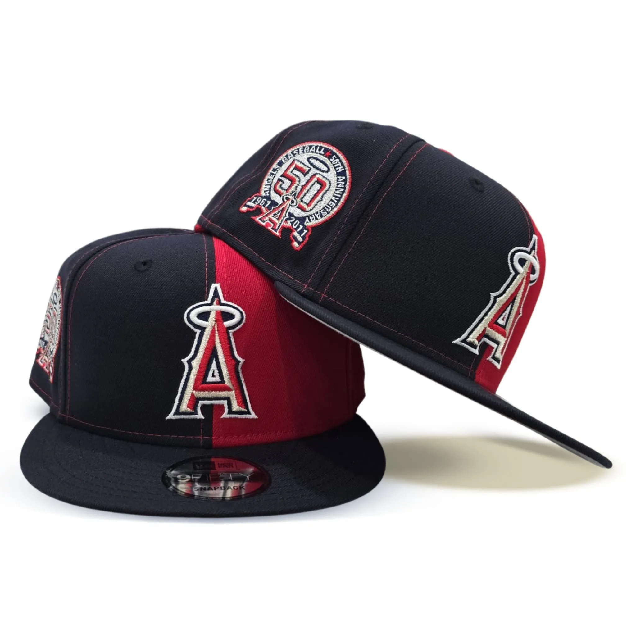 Navy Blue Red Split Los Angeles Angels 50th Anniversary Gray Bottom New Era 9Fifty Snapback Hat