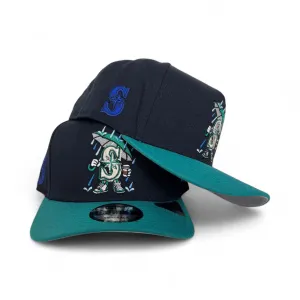 Navy Blue Seattle Mariners Teal Curved Brim Gray Bottom Cartoon Pack New Era 9Fifty A-Frame Snapback