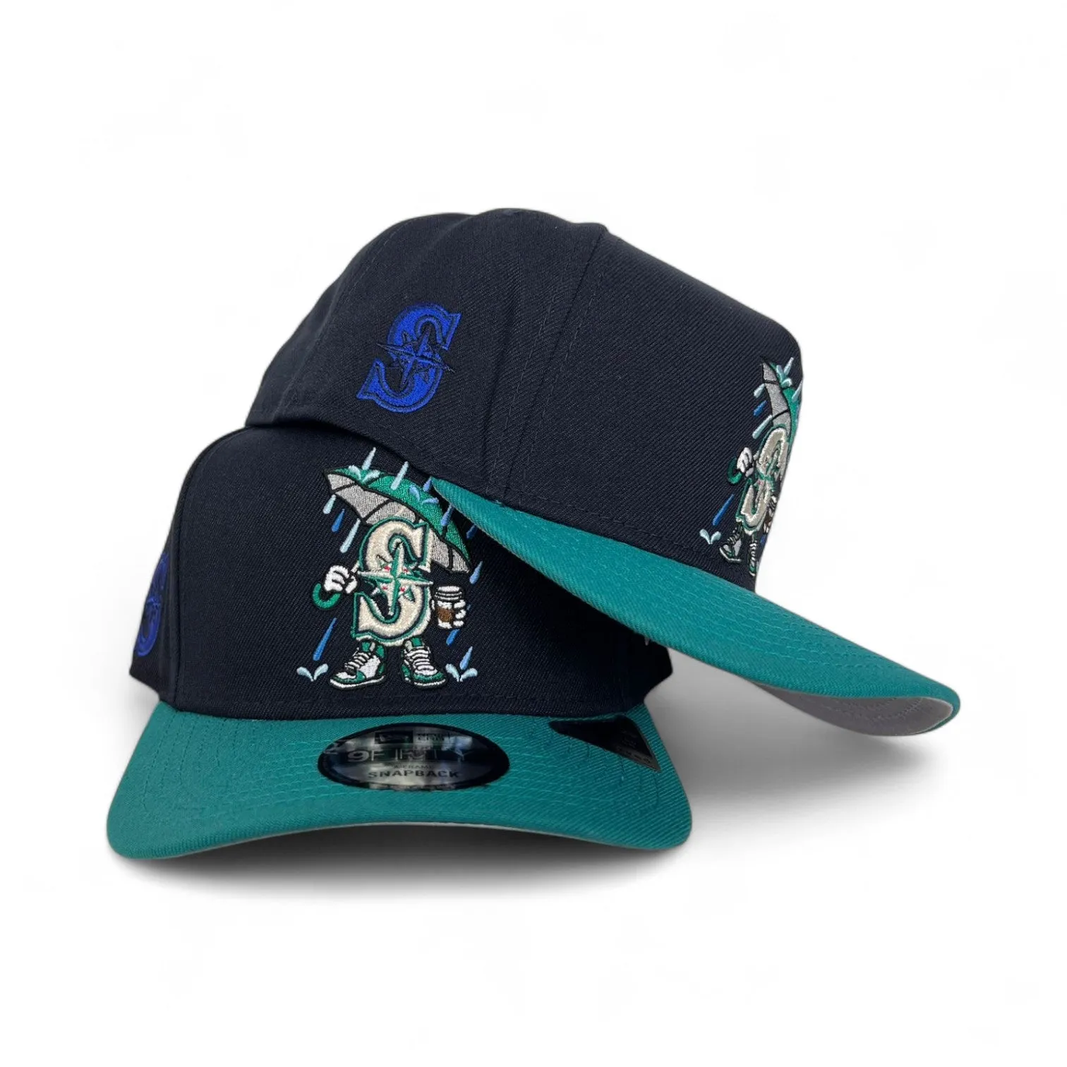 Navy Blue Seattle Mariners Teal Curved Brim Gray Bottom Cartoon Pack New Era 9Fifty A-Frame Snapback
