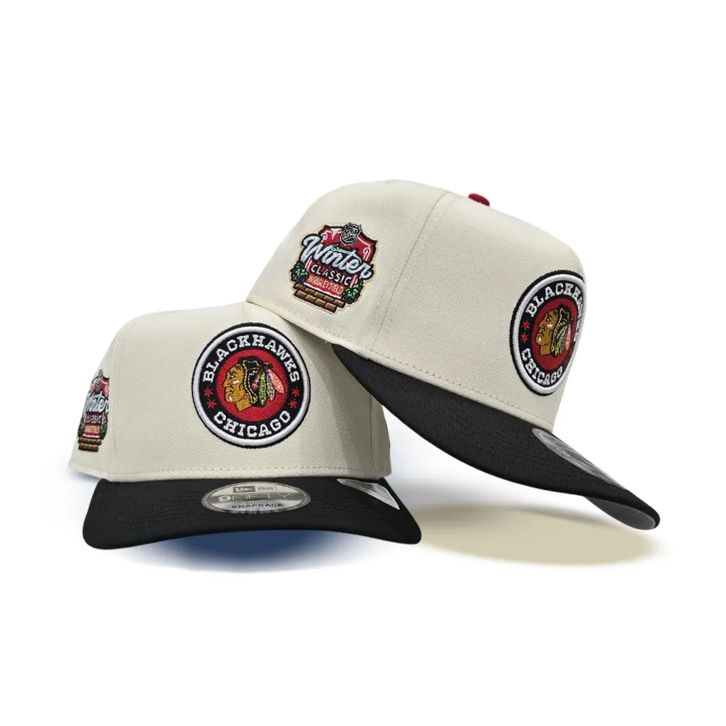 Off White Chicago Blackhawks Black Curved Brim Gray Bottom 2025 Winter Classic Side Patch New Era 9fifty A-Frame Snapback