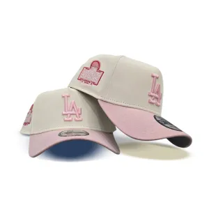 Off White Los Angeles Dodgers Pink Curved Brim Gray Bottom 2024 World Series Side Patch New Era A-Frame 9Forty Snapback