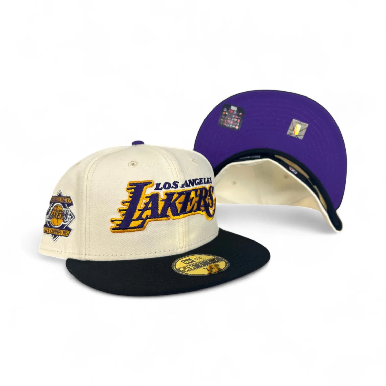 Off White Los Angeles Lakers Black Visor Purple Bottom 17X Champions Side Patch New Era 59Fifty Fitted