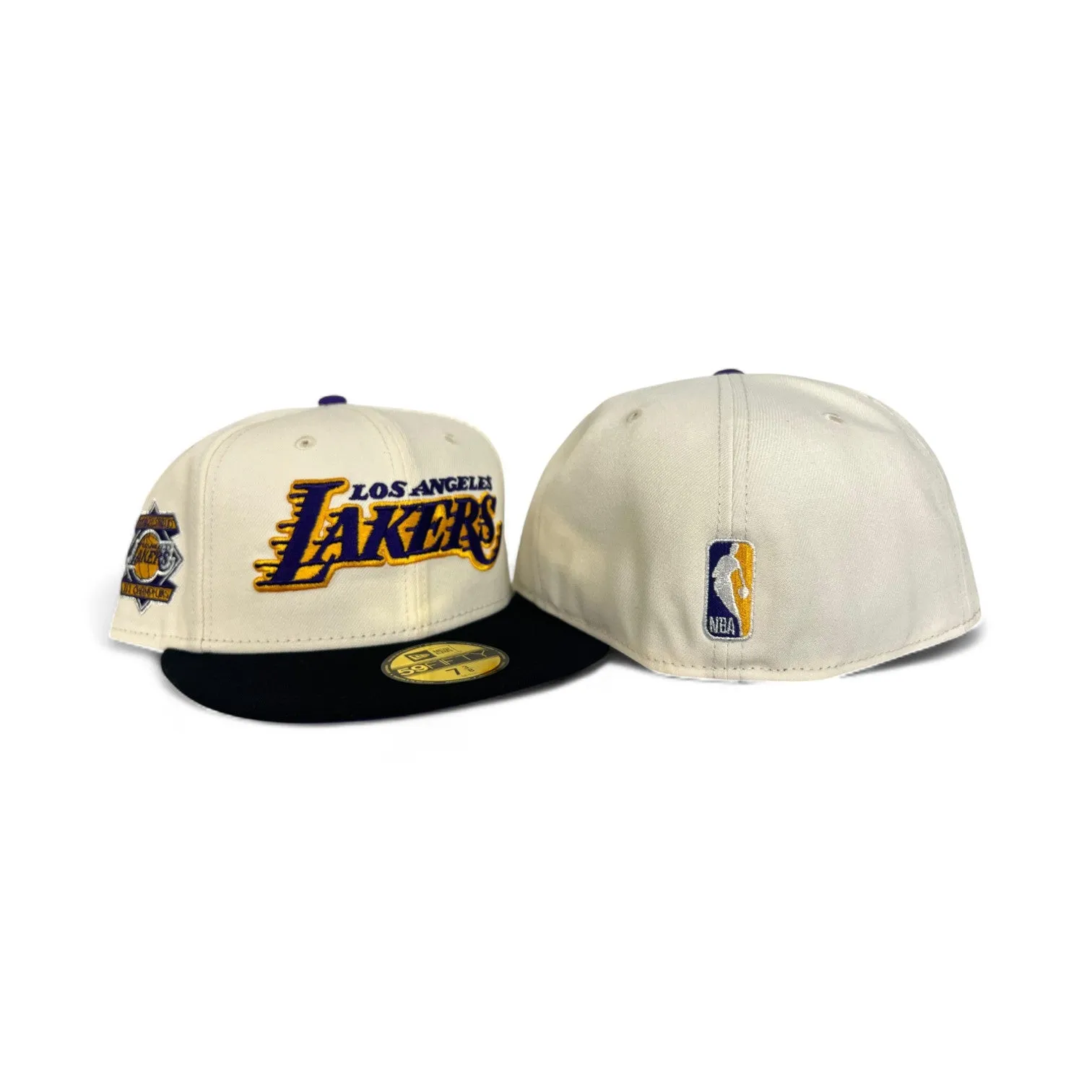 Off White Los Angeles Lakers Black Visor Purple Bottom 17X Champions Side Patch New Era 59Fifty Fitted