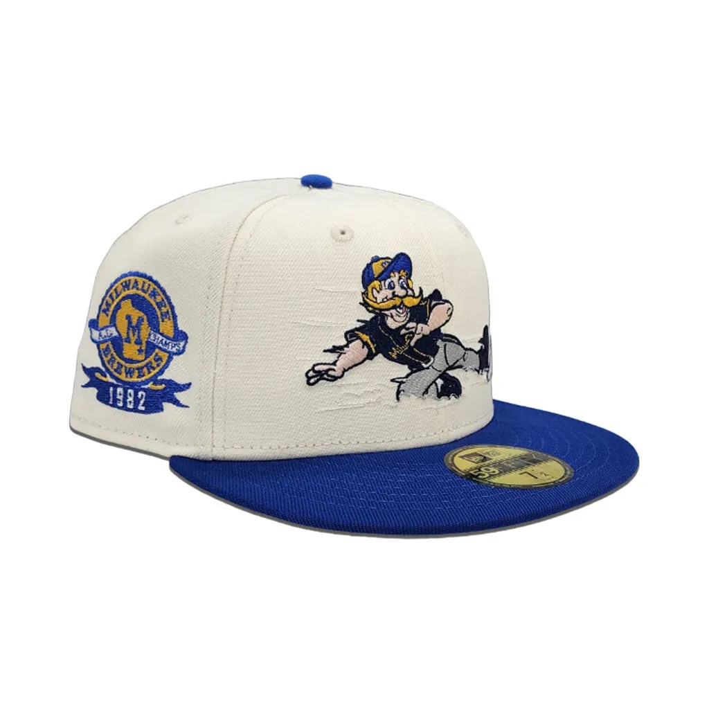 Off White Milwaukee Brewers Royal Blue Visor Gray Bottom 1982 American League Champs Side Patch New Era 59Fifty Fitted