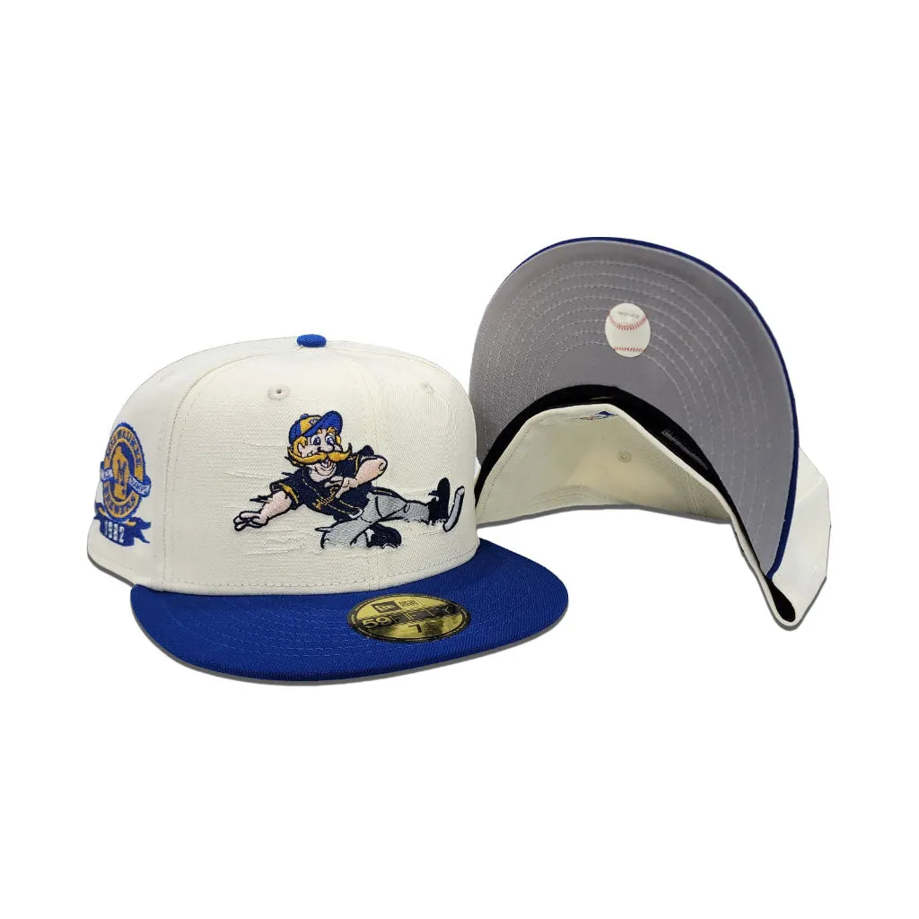 Off White Milwaukee Brewers Royal Blue Visor Gray Bottom 1982 American League Champs Side Patch New Era 59Fifty Fitted