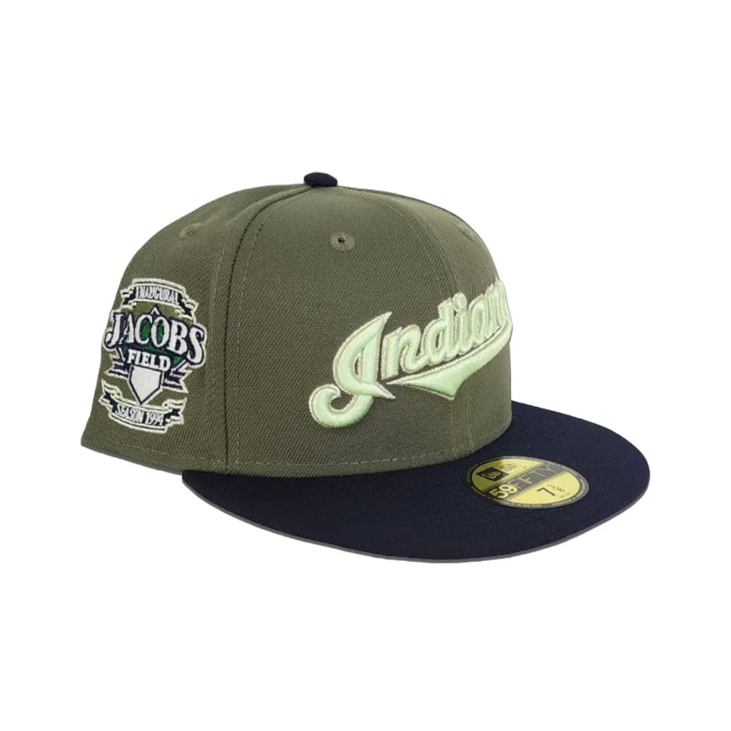 Olive Green Cleveland Indians Navy Blue Visor Gray Bottom Inaugural Season 1994 Jacobs Field Side Patch 59fifty Fitted