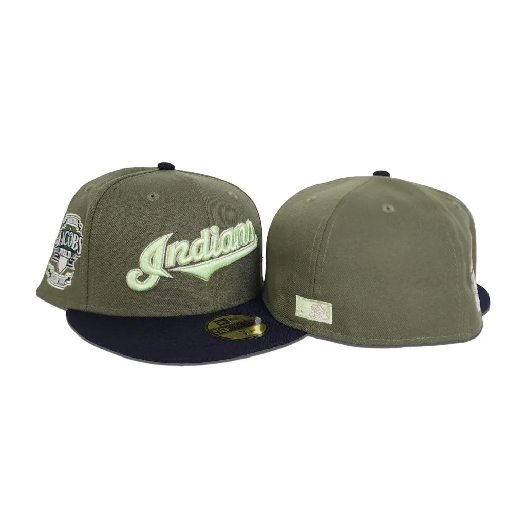 Olive Green Cleveland Indians Navy Blue Visor Gray Bottom Inaugural Season 1994 Jacobs Field Side Patch 59fifty Fitted