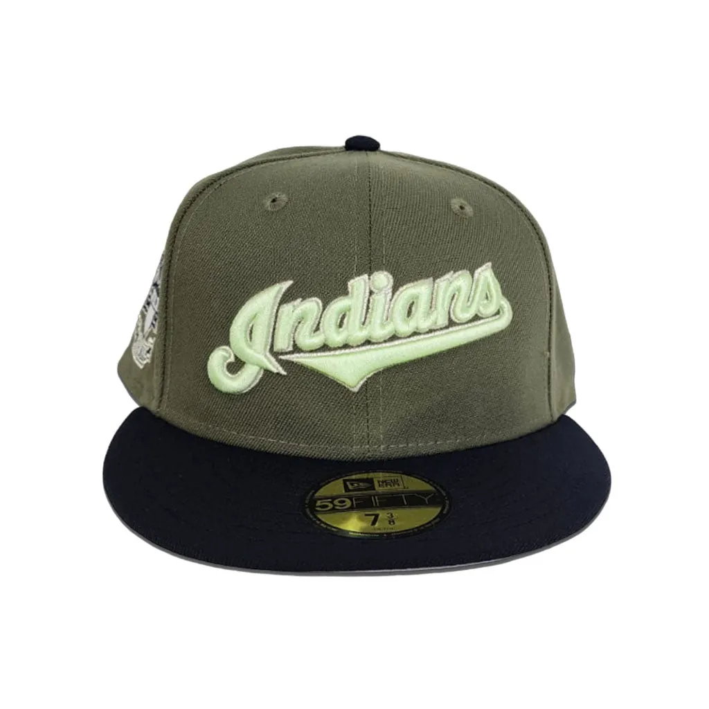 Olive Green Cleveland Indians Navy Blue Visor Gray Bottom Inaugural Season 1994 Jacobs Field Side Patch 59fifty Fitted