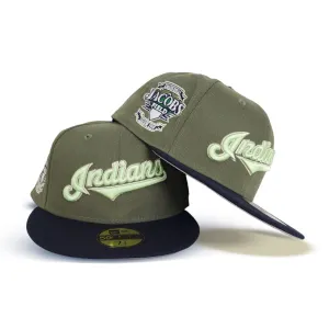 Olive Green Cleveland Indians Navy Blue Visor Gray Bottom Inaugural Season 1994 Jacobs Field Side Patch 59fifty Fitted