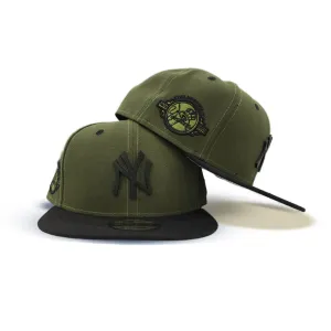 Olive Green New York Yankees Black Metal Badge Black Visor Silver Bottom 100th Anniversary Side Patch New Era 9Fifty Snapback
