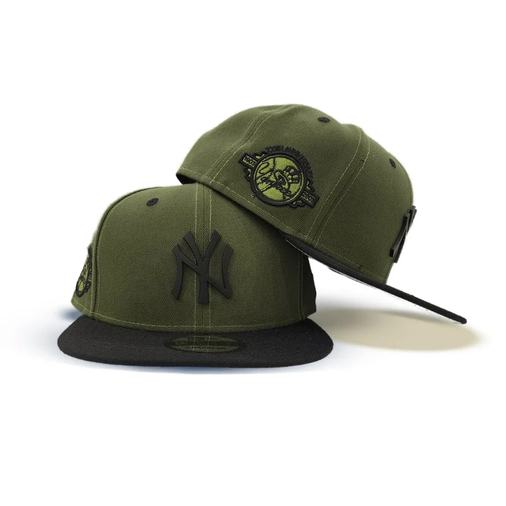 Olive Green New York Yankees Black Metal Badge Black Visor Silver Bottom 100th Anniversary Side Patch New Era 9Fifty Snapback