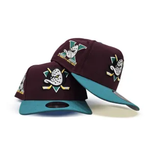 Plum Anaheim Mighty Ducks Teal Curved Brim Gray Bottom "Mighty Decade" EST 1993 Side Patch New Era 9Fifty A-Frame Snapback