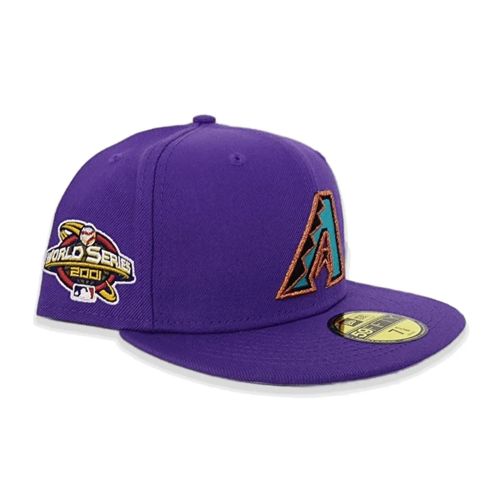 Purple Arizona Diampnbacks Gray Bottom 2001 World Series Side Patch New Era 59Fifty Fitted