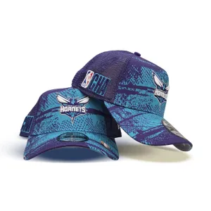 Purple Tip Off Charlottes Hornets Curved Brim Gray Bottom NBA CHA Side Patch New Era 9Forty Snapback