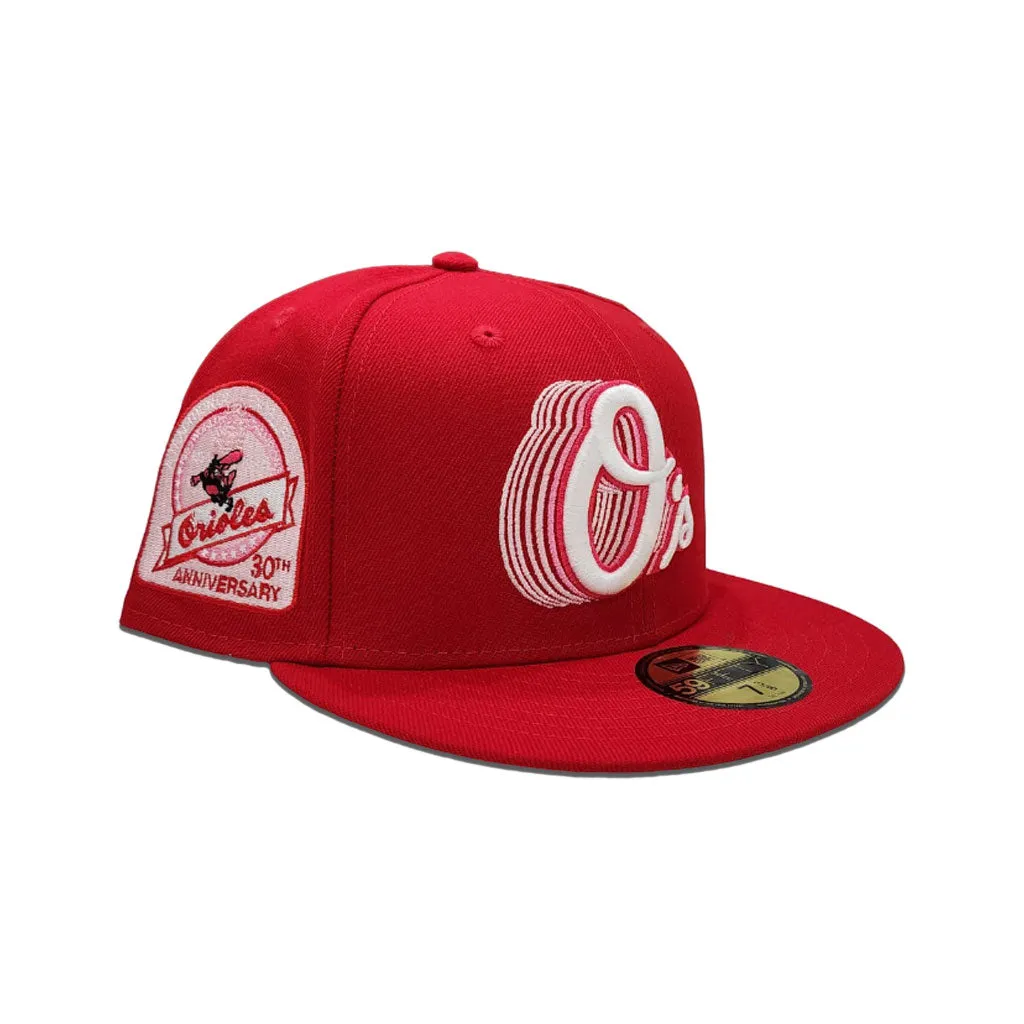 Red Baltimore Orioles Gray Bottom 30th Anniversary Side Patch New Era 59Fifty Fitted