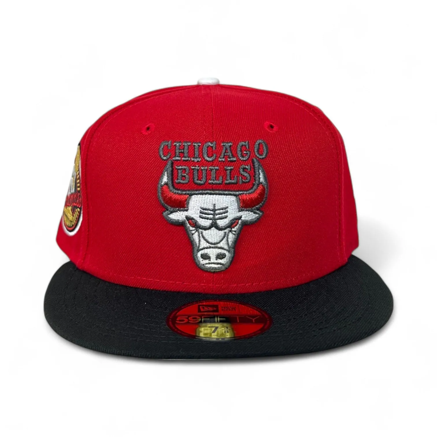 Red Chicago Bulls Black Visor Gray Bottom 6X Champions Side Patch New Era 59Fifty Fitted