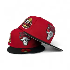 Red Chicago Bulls Black Visor Gray Bottom 6X Champions Side Patch New Era 59Fifty Fitted