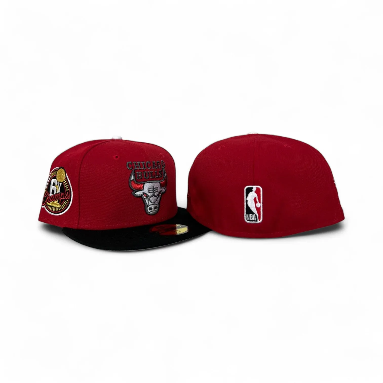 Red Chicago Bulls Black Visor Gray Bottom 6X Champions Side Patch New Era 59Fifty Fitted