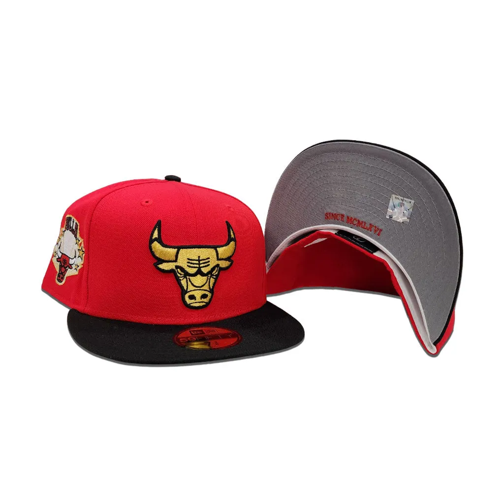 Red Chicago Bulls Black Visor Gray Bottom Gameday Gold Pop Stars Side Patch New Era 59Fifty Fitted