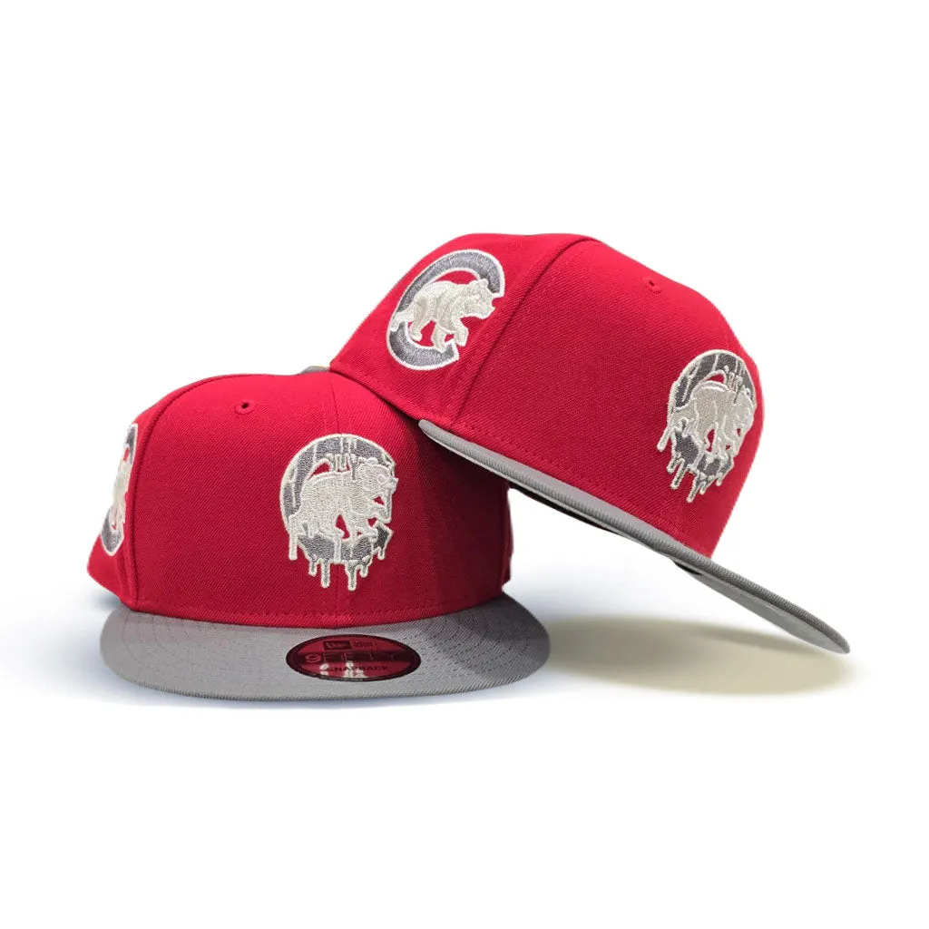 Red Chicago Cubs Paint Drip Logo Dark Gray Visor Gray Bottom Cubs Side Patch New Era 9Fifty Snapback