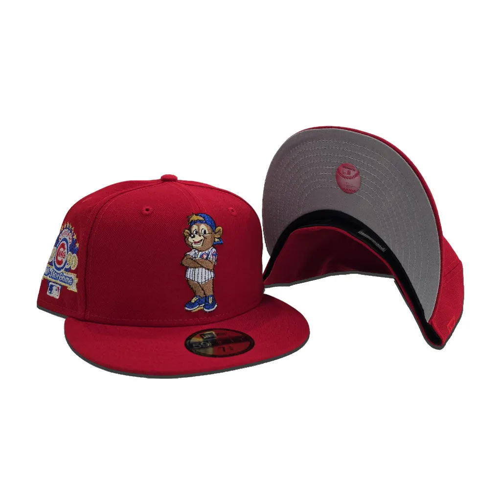 Red Mascot Logo Chicago Cubs Gray Bottom 1990 All Star Game Side Patch New Era 59Fifty Fitted