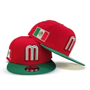 Red Mexico Kelly Green Visor Gray Bottom Mexico Flag Side Patch World Baseball Classic New Era 9Fifty Snapback