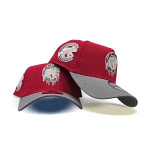 Red Paint Drip Chicago Cubs Storm Gray Curved Brim Gray Bottom Chicago Team Side Patch New Era A-Frame 9Forty Snapback