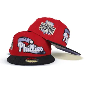 Red Philadelphia Phillies Black Corduroy Visor Lavender Bottom 1996 All Star Game Side Patch New Era 59Fifty Fitted